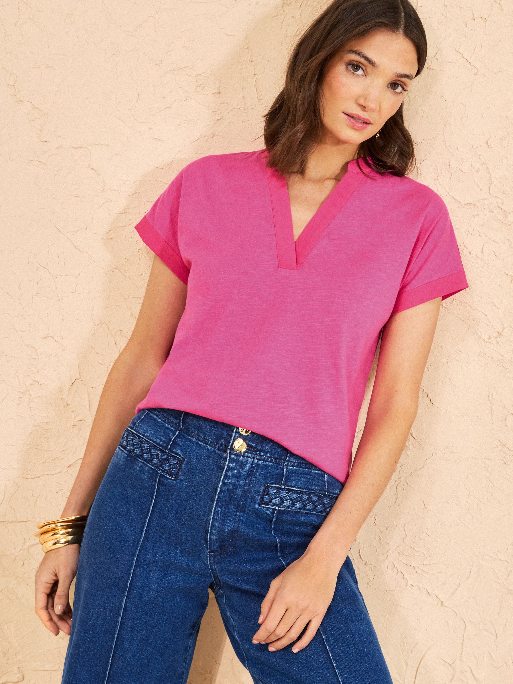 Buy Love & Roses Bright Pink and Stripe X2 Notch Neck Jersey T