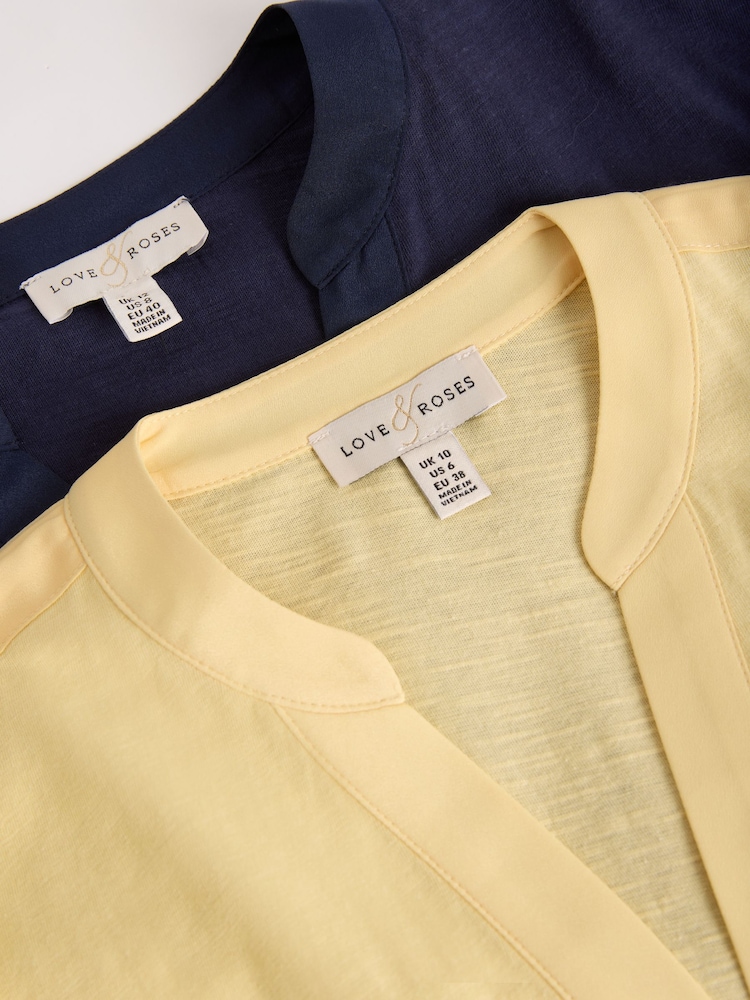 Love & Roses Navy Blue and Yellow X2 Notch Neck Jersey T-Shirts Multipack - Image 2 of 7