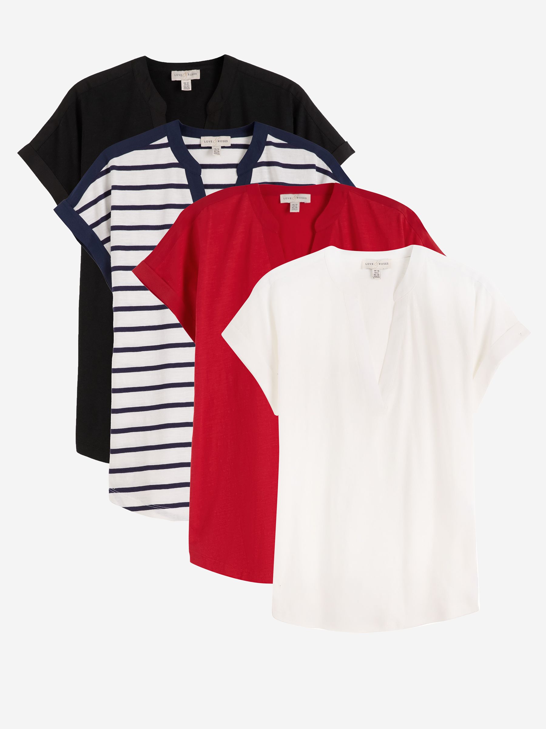 Buy Love & Roses Red Navy White and Stripe X4 Notch Neck Jersey T