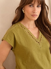 Love & Roses X2 Khaki and Black Lace Insert V-Neck Jersey T-Shirt - Image 5 of 7