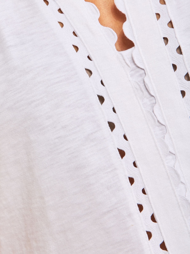 Love & Roses Ivory Ric Rac Lace V Neck Cotton Jersey Vest - Image 2 of 4