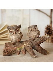 Country Living Brown 2 Owls On A Branch Ornament - Image 1 of 5