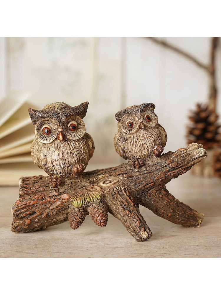 Country Living Brown 2 Owls On A Branch Ornament - Image 1 of 5