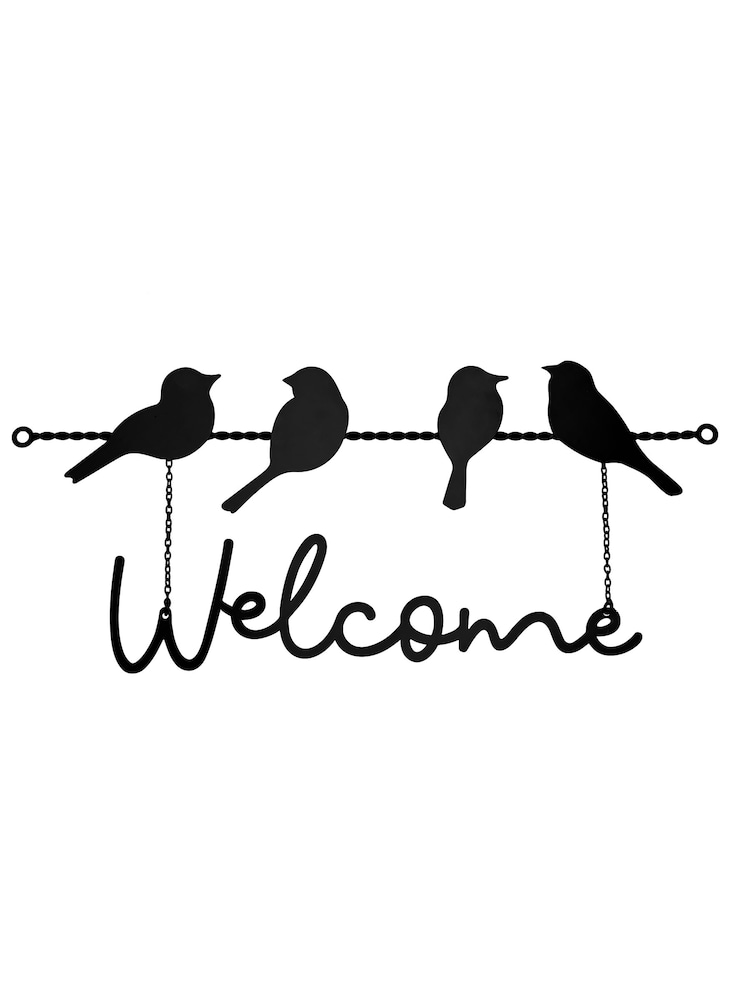 Country Living Black Metal Garden Plaque with 4 Birds Welcome - Image 1 of 1 Country Living Black Metal Garden Plaque with 4 Birds Welcome - Image 1 of 1