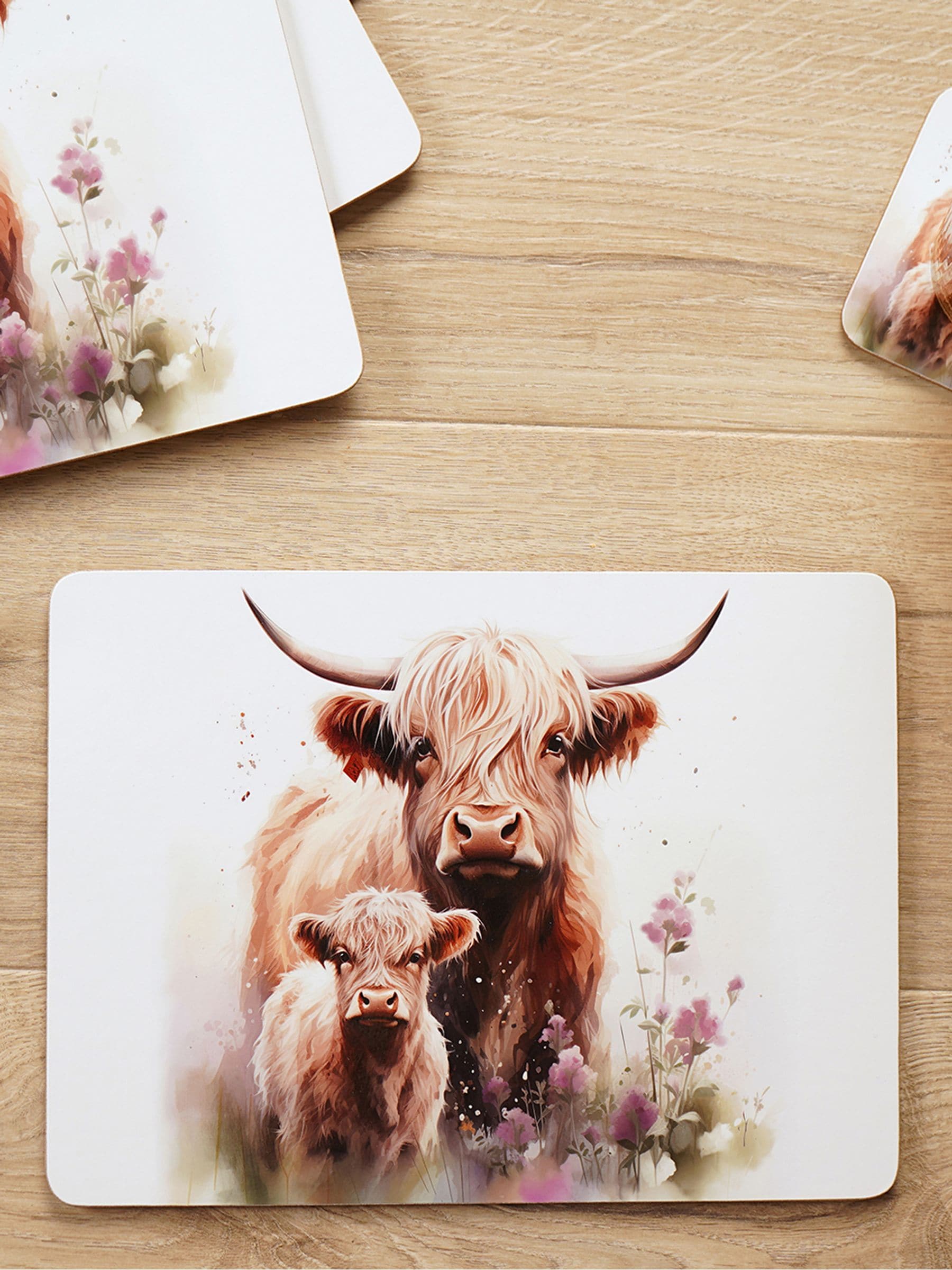 Country Living Unisex Brown Set Of 4 Highland Cow And Calf Placemats - Image 5