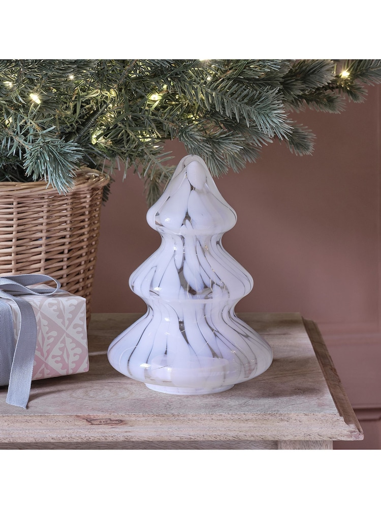 Lights4fun White Detail Glass LED Christmas Tree Decoration - Image 2 of 5 Lights4fun White Detail Glass LED Christmas Tree Decoration - Image 2 of 5