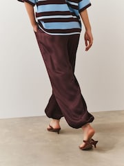 Chocolate Brown Satin Cuffed Balloon Trousers - Image 4 of 8
