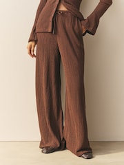 Nothing Ordinary Chocolate Brown Soft Touch Crinkle Jersey Wide Leg Trousers - Image 2 of 4