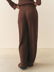 Nothing Ordinary Chocolate Brown Soft Touch Crinkle Jersey Wide Leg Trousers - Image 3 of 4