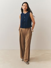Tan Brown Elastic Back Side Stripe Wide Leg Trousers - Image 1 of 8