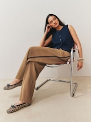 Tan Brown Elastic Back Side Stripe Wide Leg Trousers - Image 3 of 8