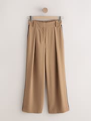 Tan Brown Elastic Back Side Stripe Wide Leg Trousers - Image 6 of 8