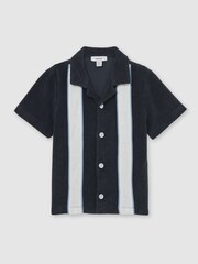Reiss Navy/White Rubus Towelling Colour-Block Cuban Shirt - Image 2 of 4