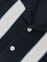 Reiss Navy/White Rubus Towelling Colour-Block Cuban Shirt - Image 4 of 4