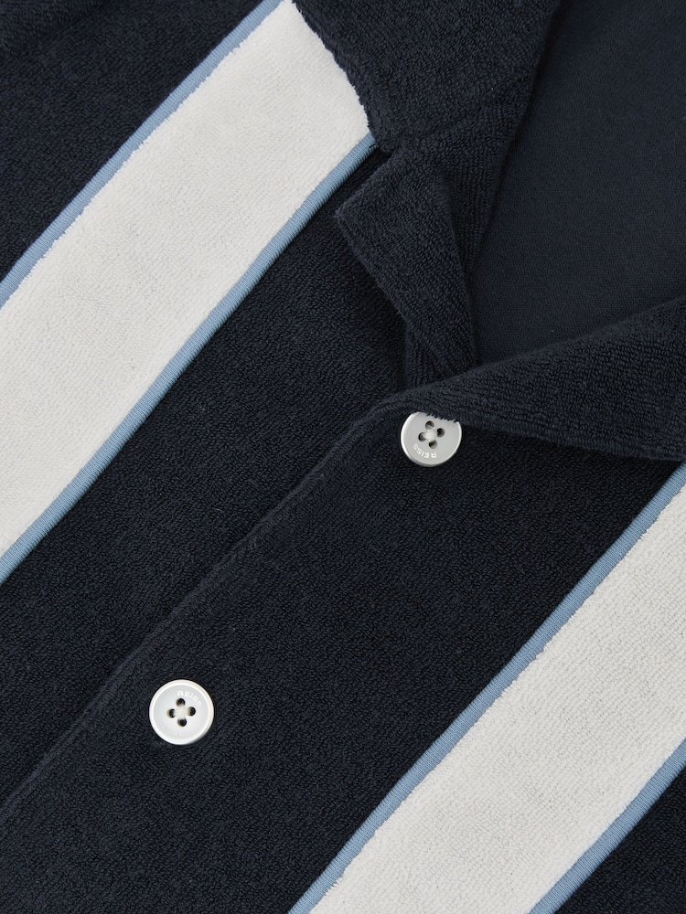 Reiss Navy/White Rubus Towelling Colour-Block Cuban Shirt - Image 4 of 4
