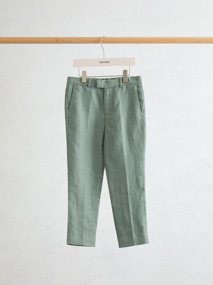 Reiss Sage Green Atlantic T 13-14 yrs Linen Tailored-Fit Trousers - Image 2 of 3