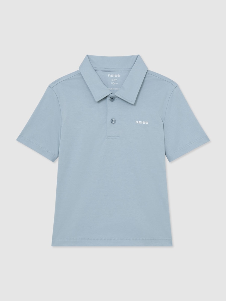 Reiss Soft Blue Tello 9-13 yrs Airwater-Cotton Logo Polo Shirt - Image 2 of 3 Reiss Soft Blue Tello 9-13 yrs Airwater-Cotton Logo Polo Shirt - Image 2 of 3