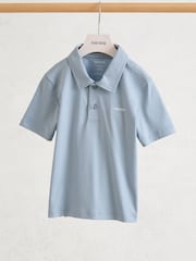 Reiss Soft Blue Tello 9-13 yrs Airwater-Cotton Logo Polo Shirt - Image 3 of 3
