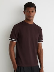 Reiss Cherry Red Oscar Textured Crew-Neck Tipped T-Shirt - Image 1 of 6