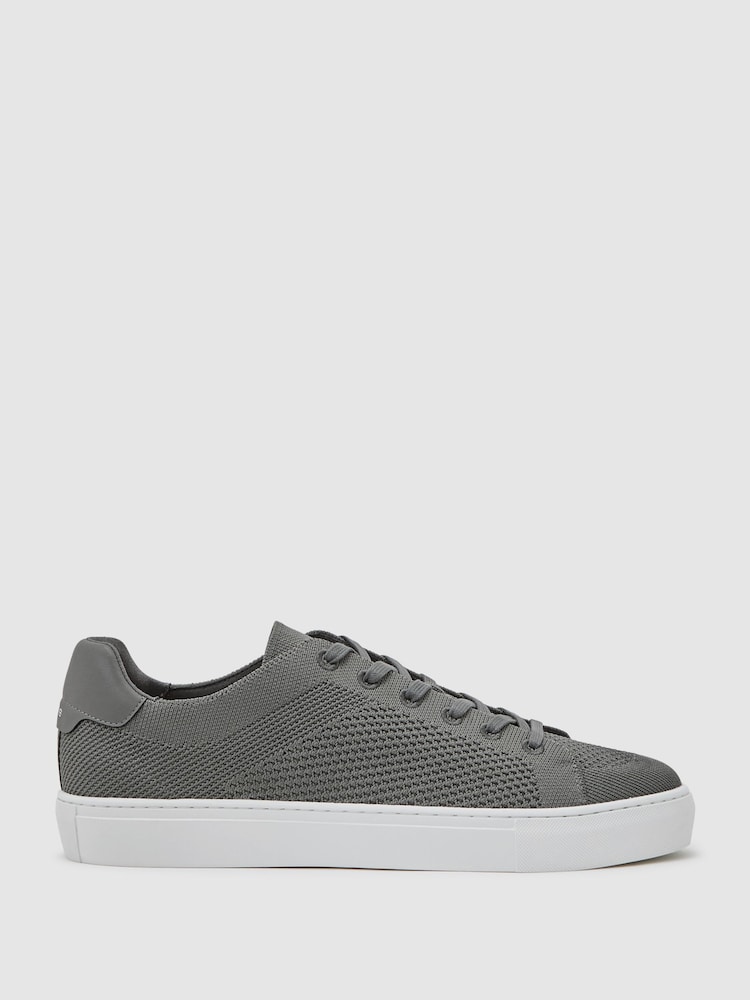 Reiss Grey Finley Knit Knitted Low-Top Trainers - Image 1 of 5