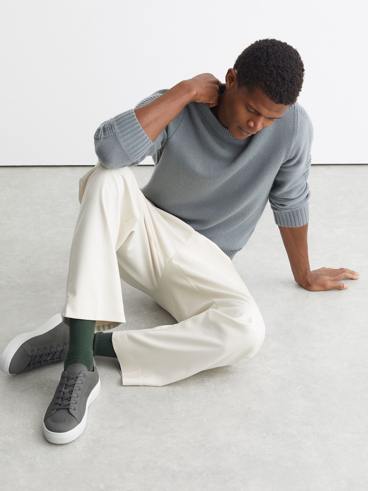 Reiss Grey Finley Knit Knitted Low-Top Trainers - Image 2 of 5