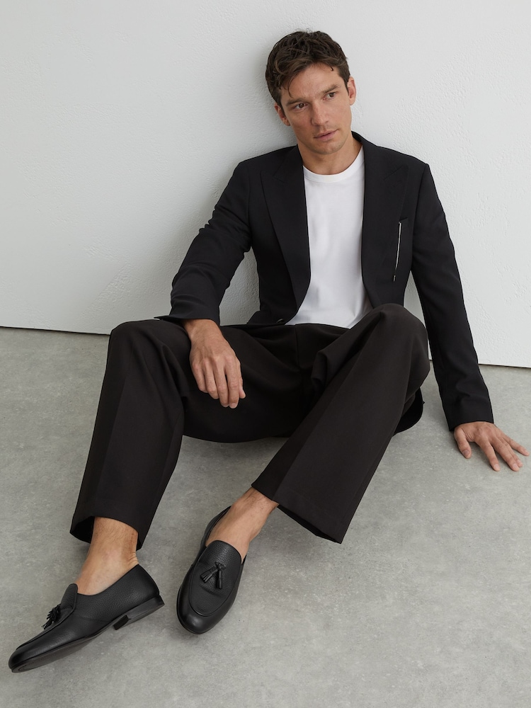 Reiss Black Harry Tumble Tumbled-Leather Tassel-Detail Loafers - Image 1 of 6