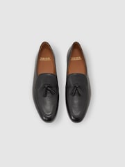 Reiss Black Harry Tumble Tumbled-Leather Tassel-Detail Loafers - Image 3 of 6
