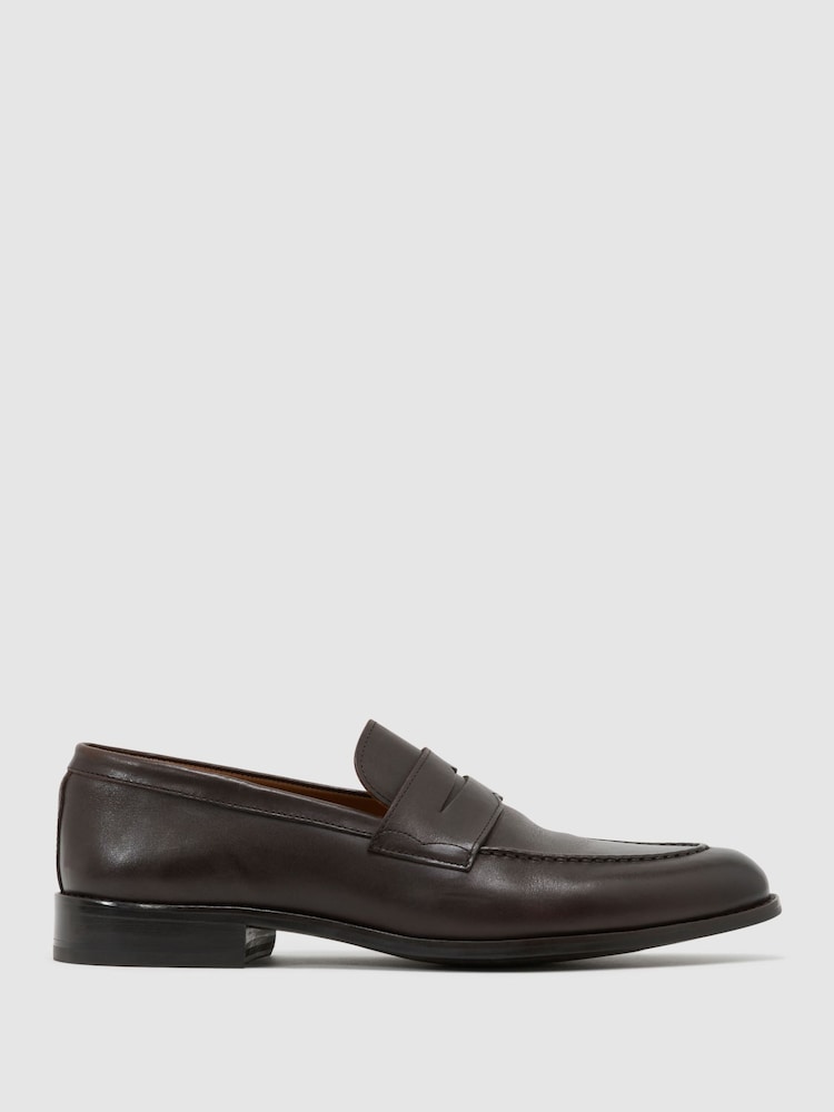 Reiss Dark Brown Peter Leather Saddle Loafers - Image 2 of 6