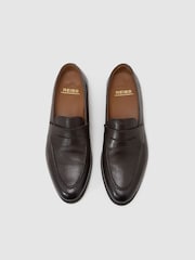 Reiss Dark Brown Peter Leather Saddle Loafers - Image 3 of 6