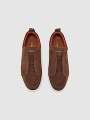 Reiss Chocolate Brown Henry Suede Suede Elasticated-Lace Hybrid Trainers - Image 3 of 6