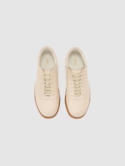 Reiss Stone Beige Anders Leather Perforated-Detail Trainers - Image 3 of 5