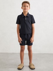 Reiss Navy Vola Set Waffle Polo and Shorts Set - Image 2 of 5