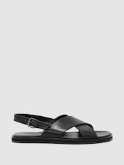 Reiss Black Sanders Leather Crossover Sandals - Image 2 of 6