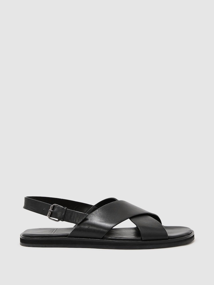 Reiss Black Sanders Leather Crossover Sandals - Image 2 of 6 Reiss Black Sanders Leather Crossover Sandals - Image 2 of 6