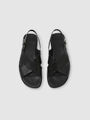 Reiss Black Sanders Leather Crossover Sandals - Image 3 of 6