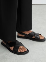 Reiss Black Sanders Leather Crossover Sandals - Image 5 of 6