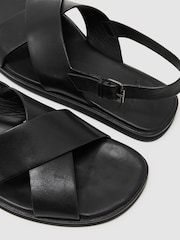 Reiss Black Sanders Leather Crossover Sandals - Image 6 of 6