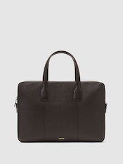 Reiss Dark Brown Carlos Micro-Grain Leather Briefcase Bag - Image 2 of 6