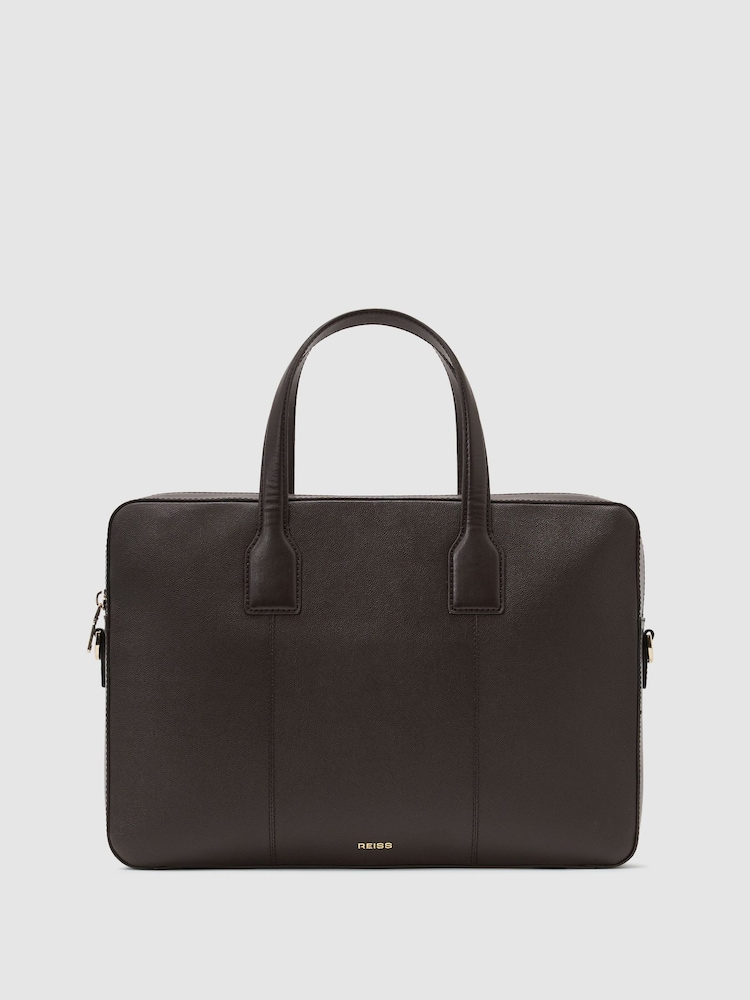 Reiss Dark Brown Carlos Micro-Grain Leather Briefcase Bag - Image 2 of 6