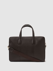 Reiss Dark Brown Carlos Micro-Grain Leather Briefcase Bag - Image 6 of 6