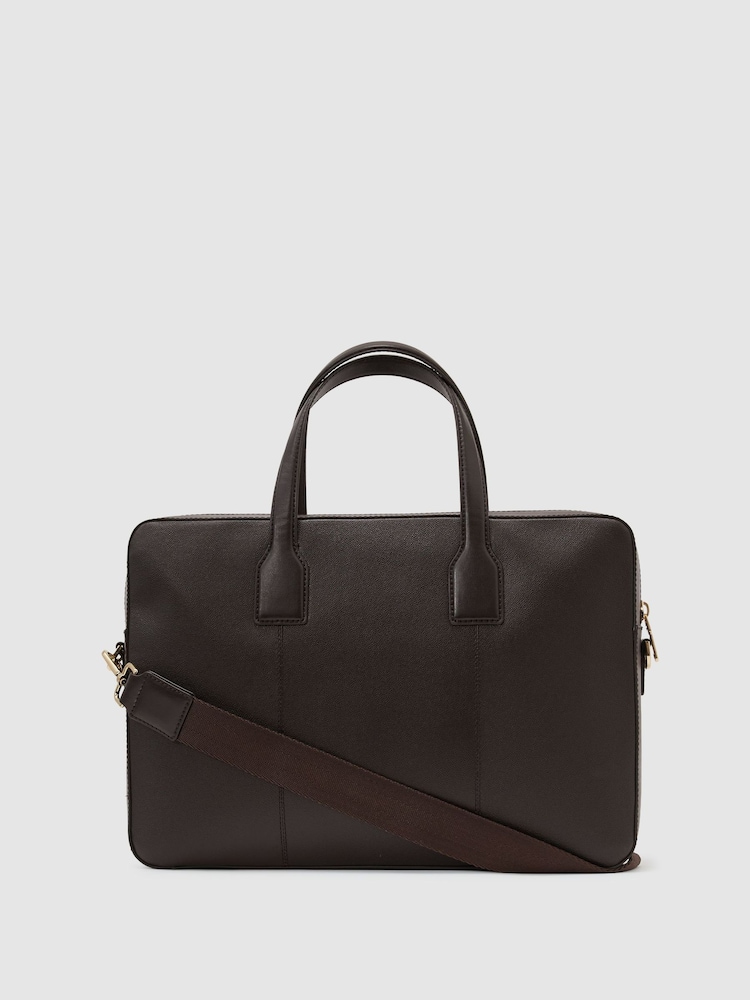 Reiss Dark Brown Carlos Micro-Grain Leather Briefcase Bag - Image 6 of 6
