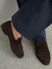 Reiss Dark Brown Peter Suede Suede Saddle Loafers - Image 1 of 6