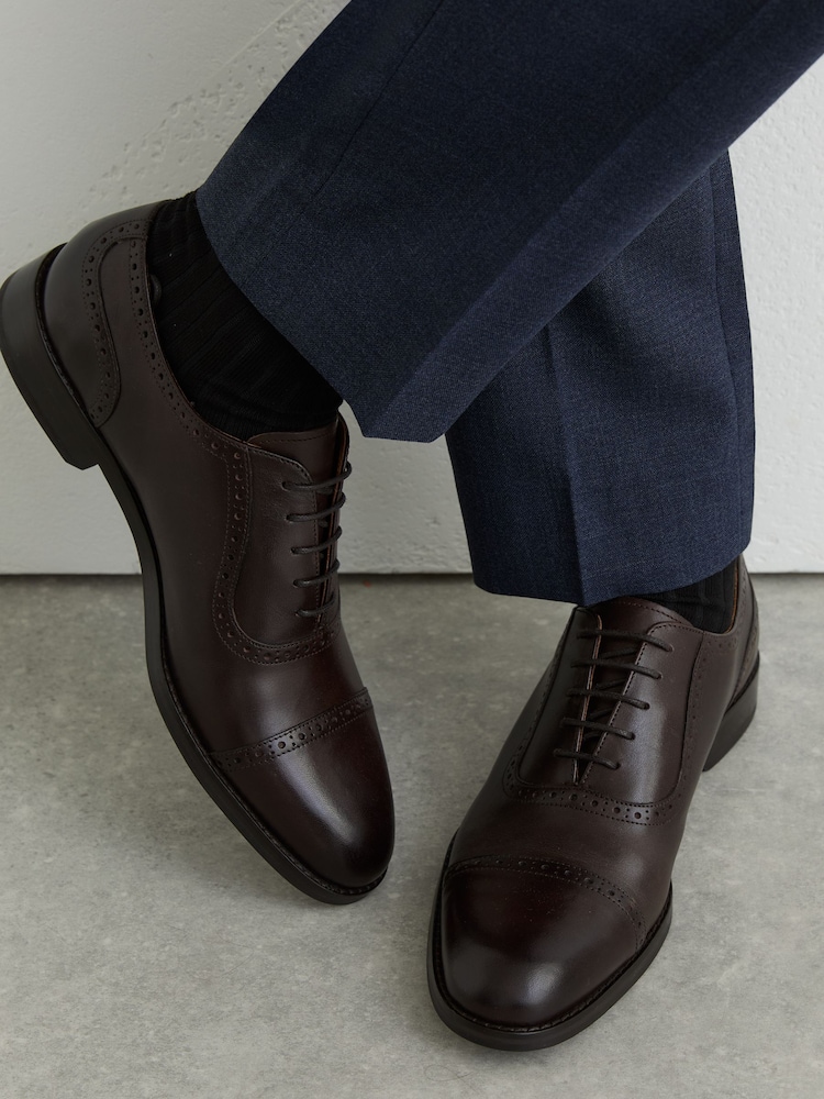 Reiss Dark Brown Morgan Leather Brogue-Detail Oxford Shoes - Image 1 of 6