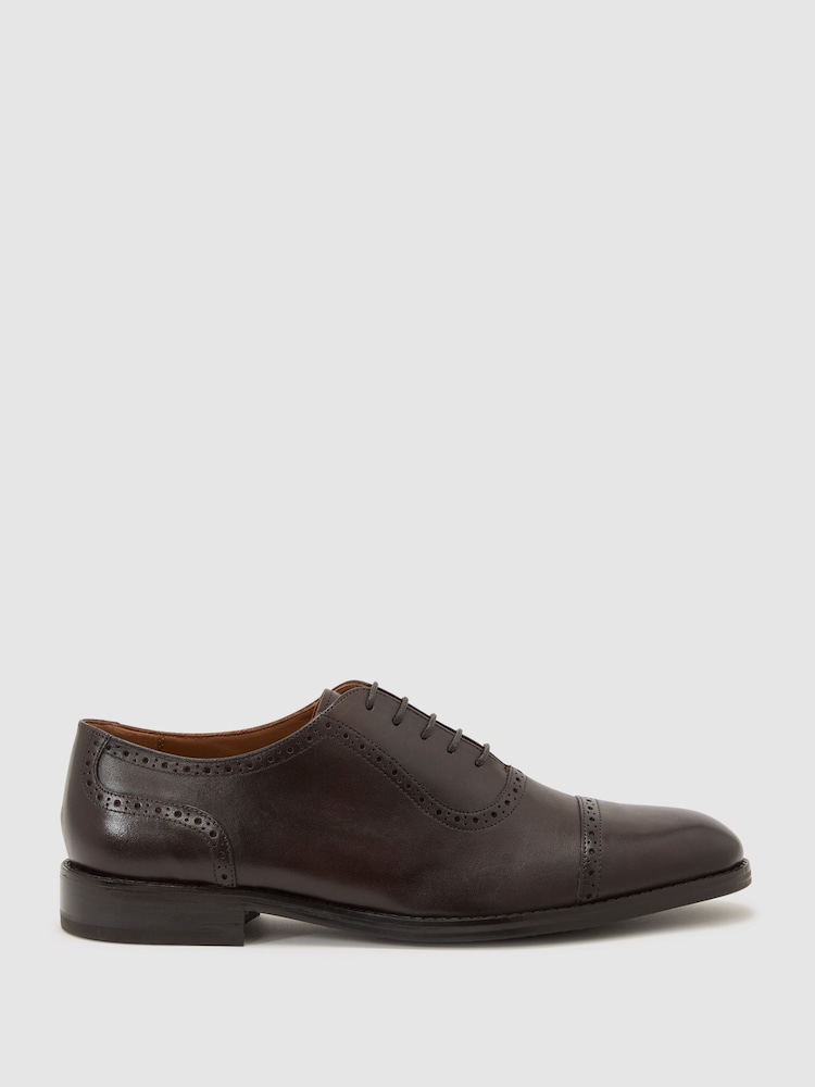 Reiss Dark Brown Morgan Leather Brogue-Detail Oxford Shoes - Image 2 of 6