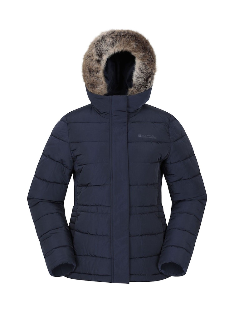 Mountain Warehouse Blue Comfort  Padded Jacket with Fur Hood - Image 1 of 6 Mountain Warehouse Blue Comfort  Padded Jacket with Fur Hood - Image 1 of 6