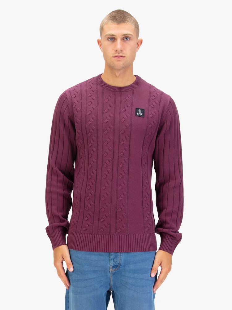 Luke 1977 Purple Mauve Wine Mitcham Cable Knitted Jumper - Image 1 of 6