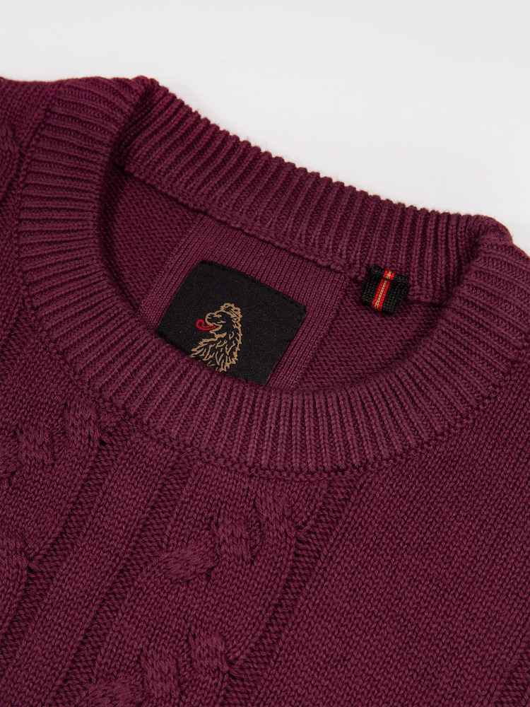 Luke 1977 Purple Mauve Wine Mitcham Cable Knitted Jumper - Image 6 of 6