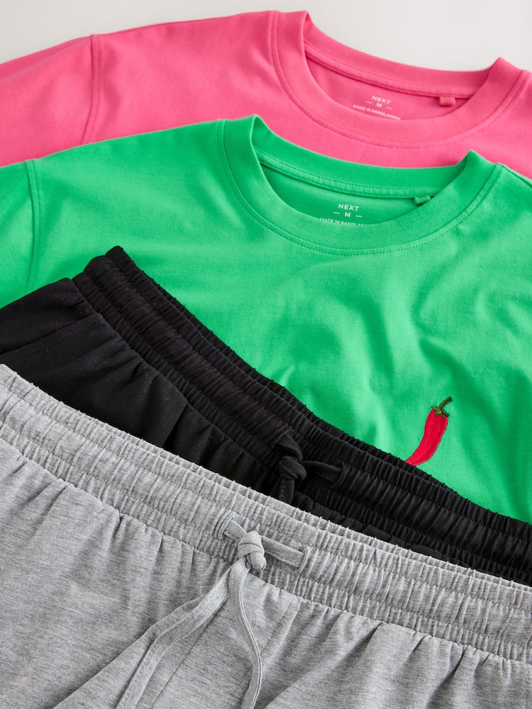 Green/Pink Fruit Graphic Short Sleeve Jersey Pyjamas Set 2 Pack - Image 8 of 8