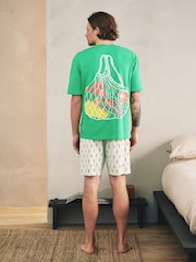 طبعة فاكهة أخضر/وردي - حزمة من 2 طقم بيجاما جيرسي بأكمام قصيرة بطبعة جرافيك - صورة 9 من 16