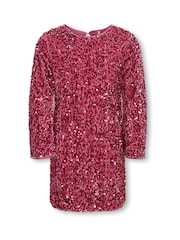 ONLY KIDS Pink Long Sleeve Sequin Dress - Image 5 of 7